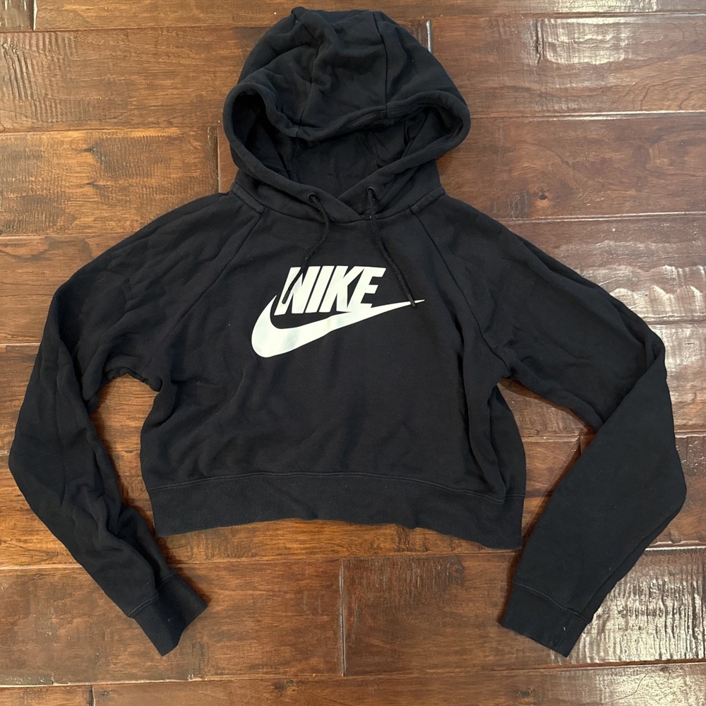 Nike Cropped Hoodie White Logo Athleisure Hoodie Size Small Black